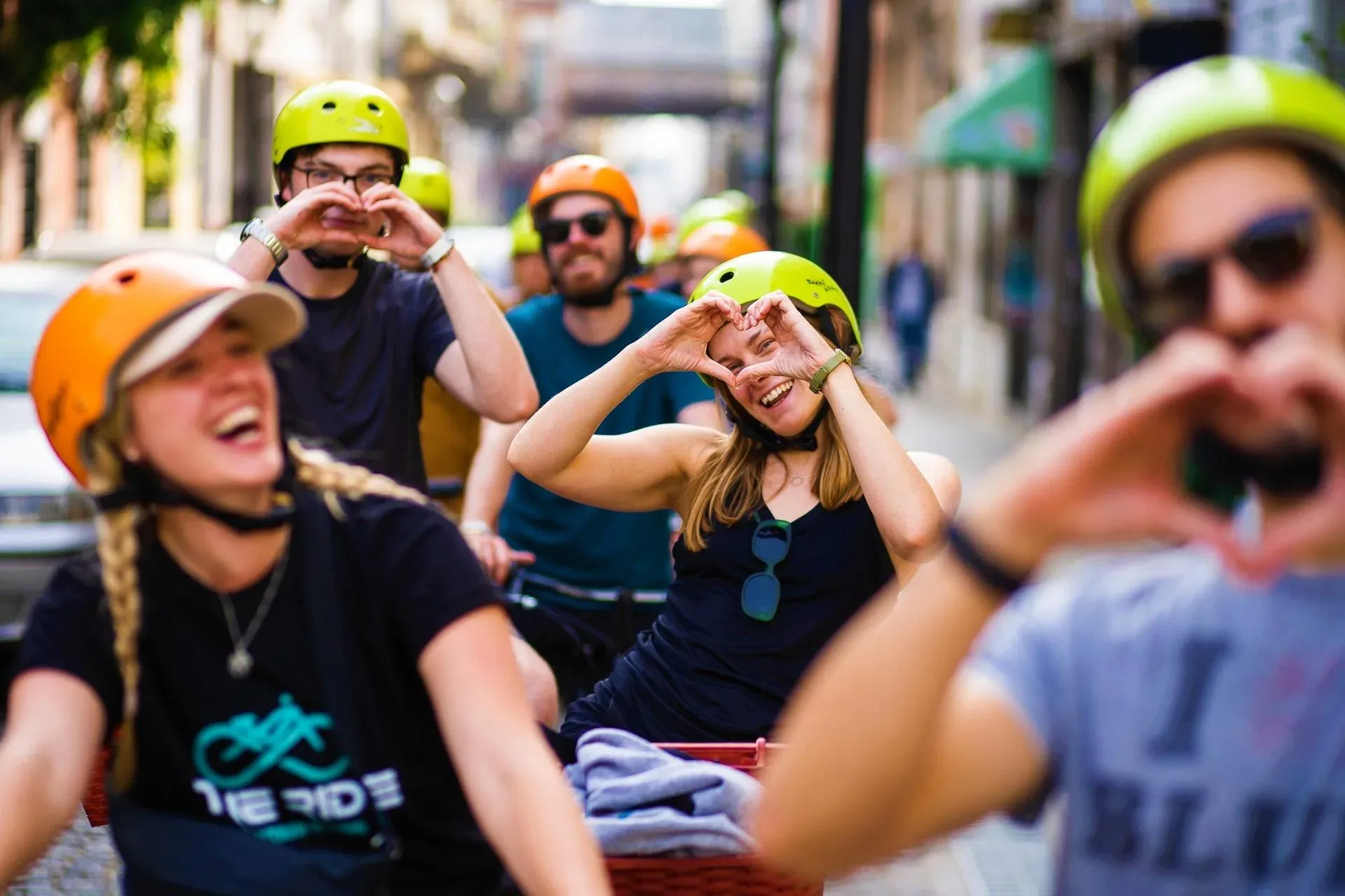 Travelers enjoying a guided bike ride through Buenos Aires.
