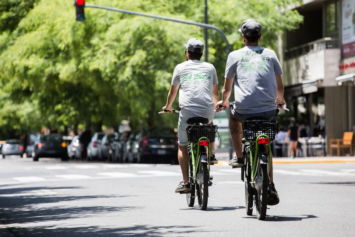 Cyclist riding an electric bike in Buenos Aires